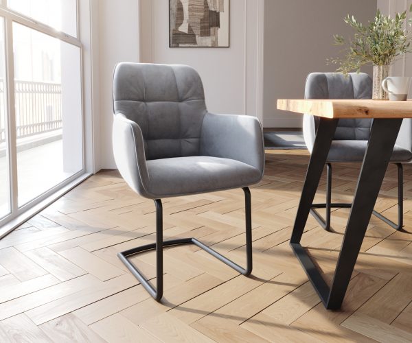 Jídelní židle Juno-Flex s područkami Velvet Grey Cantilever Round Black