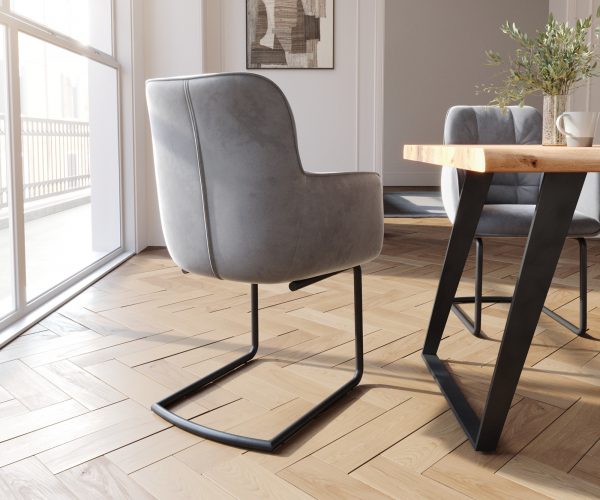 Jídelní židle Juno-Flex s područkami Velvet Grey Cantilever Round Black - Image 3