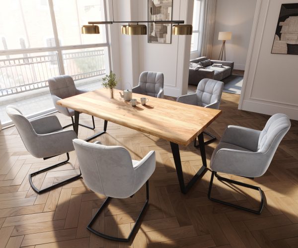 Jídelní židle Juno-Flex s područkami Velvet Grey Cantilever Round Black - Image 5