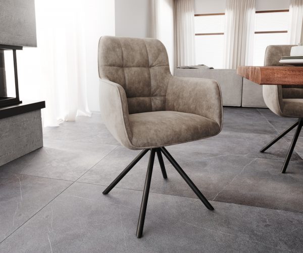 Otočná stolička Juno-Flex s podrúčkami Taupe Vintage Cross Frame Round Black 180° Swivel