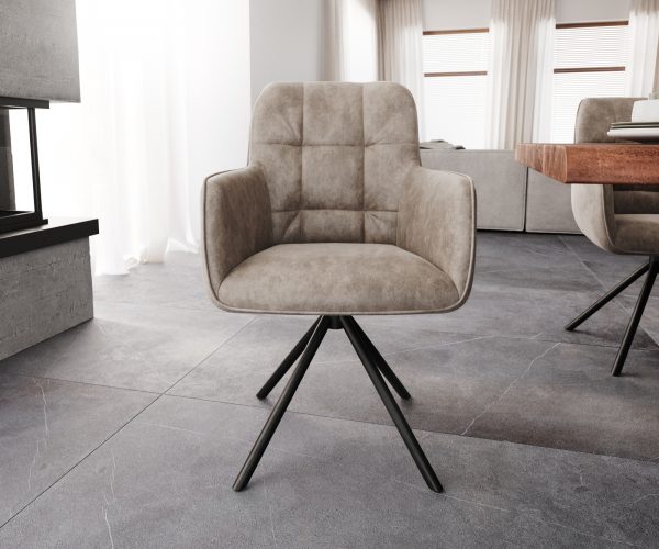 Otočná stolička Juno-Flex s podrúčkami Taupe Vintage Cross Frame Round Black 180° Swivel - Image 2