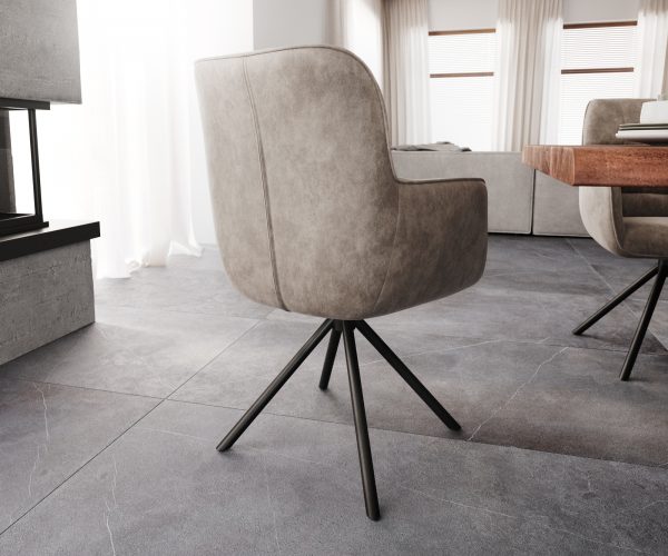Otočná stolička Juno-Flex s podrúčkami Taupe Vintage Cross Frame Round Black 180° Swivel - Image 3