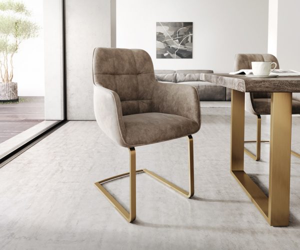 Jídelní židle Juno-Flex s područkami Taupe Vintage Cantilever Flat Gold
