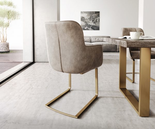 Jídelní židle Juno-Flex s područkami Taupe Vintage Cantilever Flat Gold - Image 3