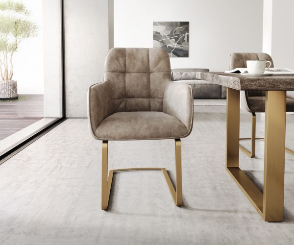 Jídelní židle Juno-Flex s područkami Taupe Vintage Cantilever Flat Gold - Image 2