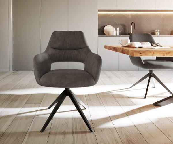 Otočná stolička Yago-Flex s podrúčkami s krížovou základňou široká čierna z mikrovlákna antracitová 360° otočná - Image 2