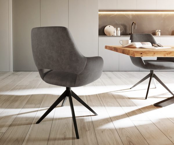 Otočná stolička Yago-Flex s podrúčkami s krížovou základňou široká čierna z mikrovlákna antracitová 360° otočná - Image 3
