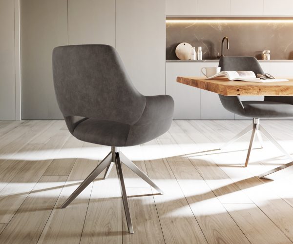 Otočná stolička Yago-Flex s podrúčkami s krížovou základňou široká nerezová oceľ mikrovlákno antracit 360° - Image 3