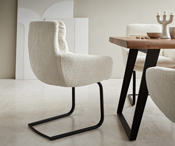 Jedálenská stolička Abelia-Flex s podrúčkami konzolová základňa plochá čierna bouclé biela - Image 5