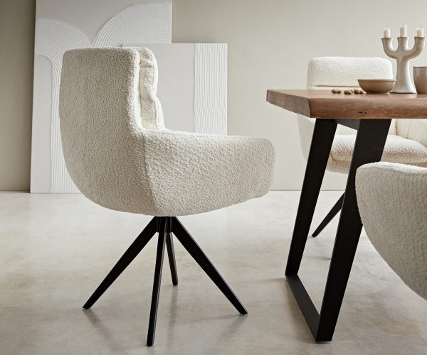 Otočná stolička Abelia-Flex s krížovou základňou štvorcová čierna bouclé biela - Image 5
