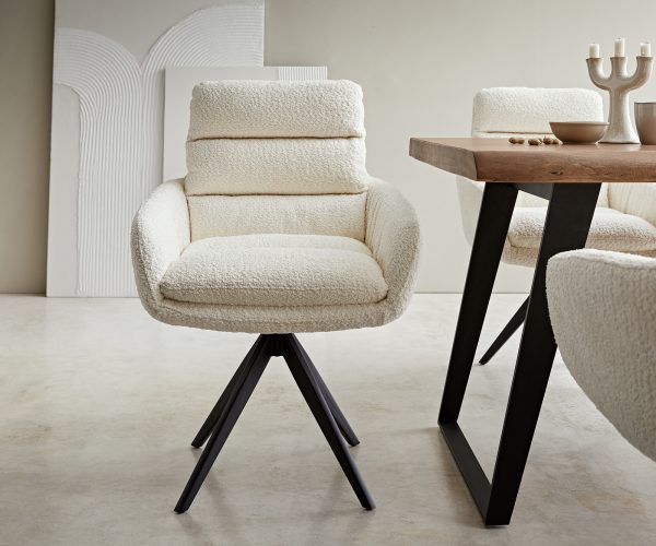 Otočná stolička Abelia-Flex s krížovou základňou štvorcová čierna bouclé biela - Image 2