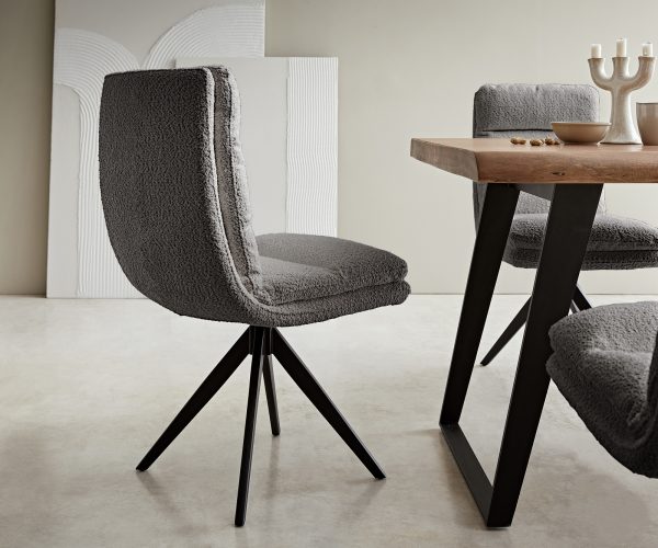 Otočná stolička Abelia-Flex s krížovou základňou, zaoblená otočná bouclé sivá - Image 3