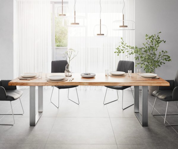 Jedálenský stôl Edge 260x100 XL Akácia prírodná nerezová oceľ úzka podnož - Image 2