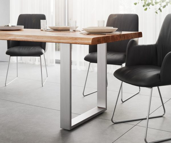 Jedálenský stôl Edge 260x100 XL Akácia prírodná nerezová oceľ úzka podnož - Image 6