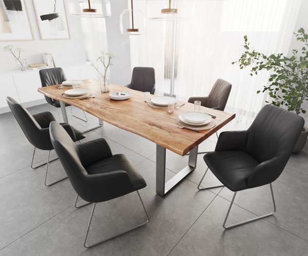 Jedálenský stôl Edge 260x100 XL Akácia prírodná nerezová oceľ úzka podnož - Image 7