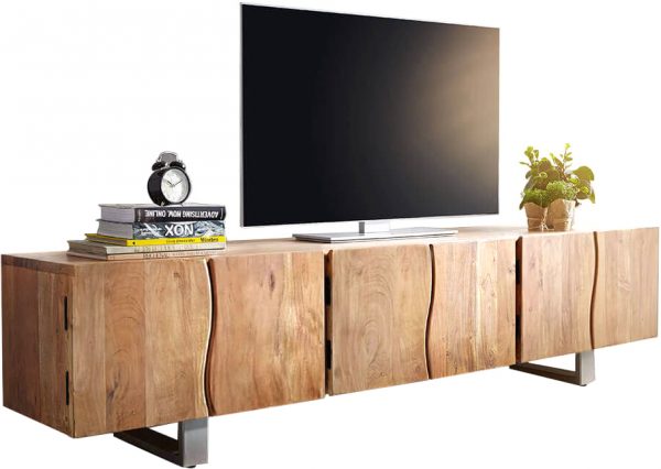 TV stolík Live Edge 220 cm prírodná akácia 6 dvierok - Image 3