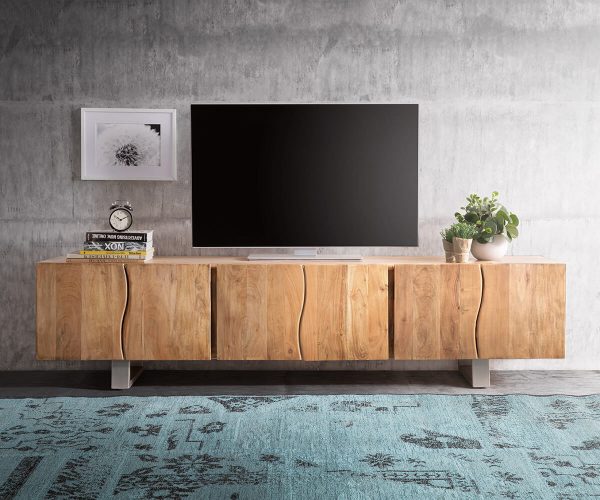 TV stolík Live Edge 220 cm prírodná akácia 6 dvierok - Image 2