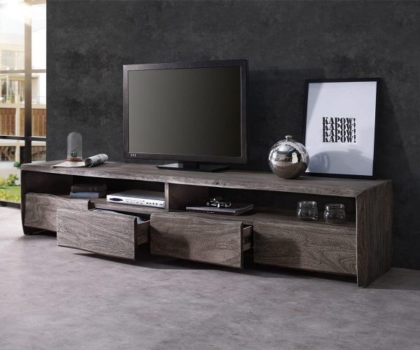 TV stolek Live Edge 190 cm platinová akácie 4 šuplíky - Image 2