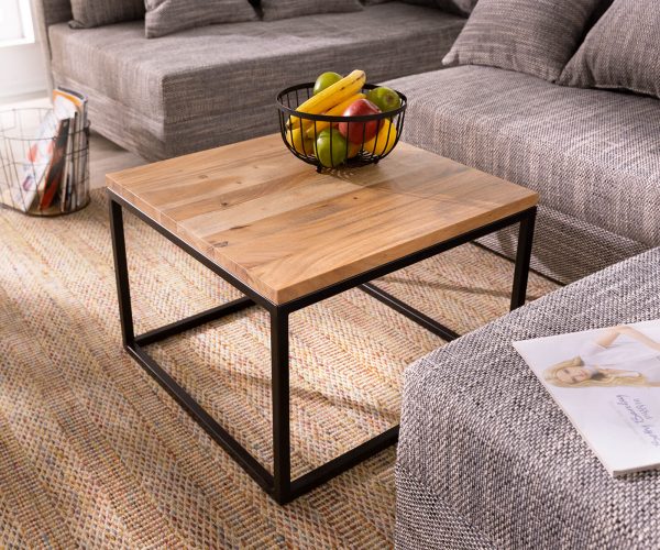 Konferenčný stolík Tatius 60x60cm prírodná akácia čierna podnož