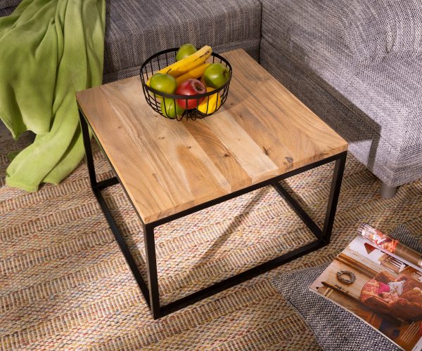 Konferenčný stolík Tatius 60x60cm prírodná akácia čierna podnož - Image 2