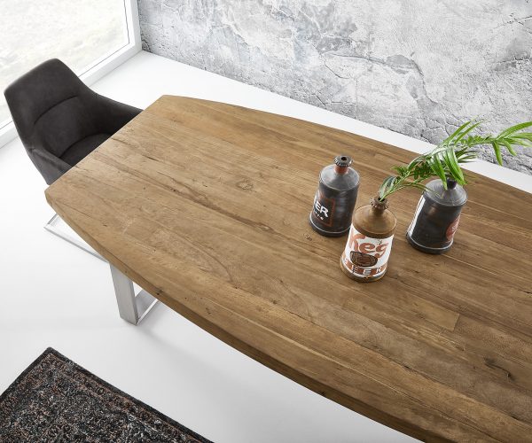 Jedálenský stôl Classic-Edge 240x120/80 cm s elipsovitou rovnou hranou z exotického dreva - Image 4