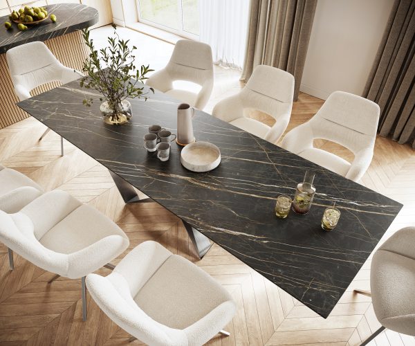 Jedálenský stôl Edge 300x100cm Laminam® keramika hnedá stredová podnož plochá oceľ strieborná - Image 4