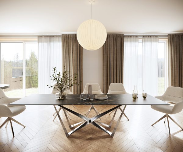 Jedálenský stôl Edge 300x100cm Laminam® keramika hnedá stredová podnož plochá oceľ strieborná - Image 2
