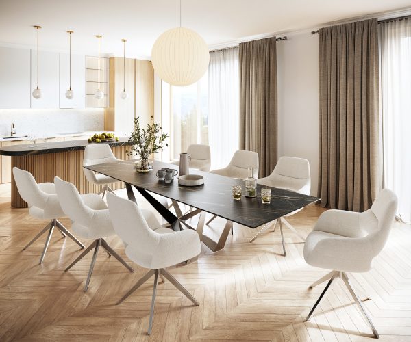 Jedálenský stôl Edge 300x100cm Laminam® keramika hnedá stredová podnož plochá oceľ strieborná - Image 6