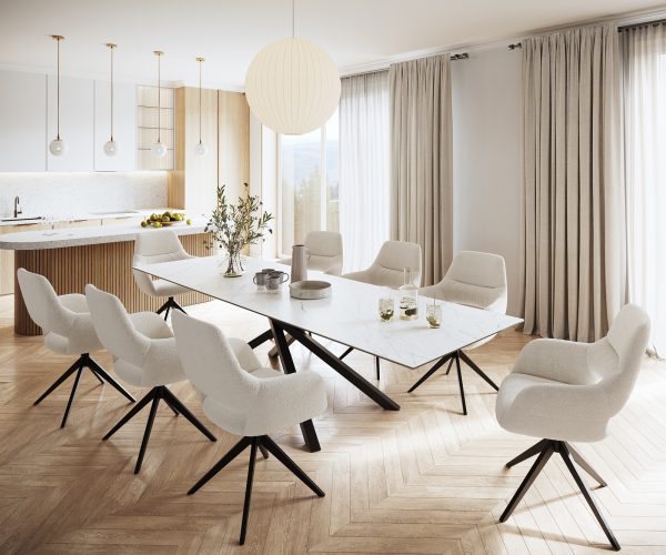 Jedálenský stôl Edge 300x100cm Laminam® keramika biela krížová podnož čierna - Image 6