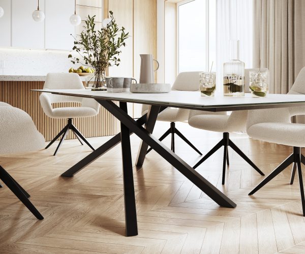 Jedálenský stôl Edge 300x100cm Laminam® keramika biela krížová podnož čierna - Image 5