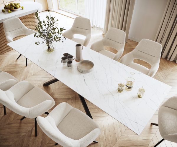 Jedálenský stôl Edge 300x100cm Laminam® keramika biela krížová podnož čierna - Image 4