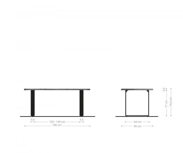 Jedálenský stôl Edge 180x90cm akáciová hnedá nerezová oceľ úzka podnož - Image 6