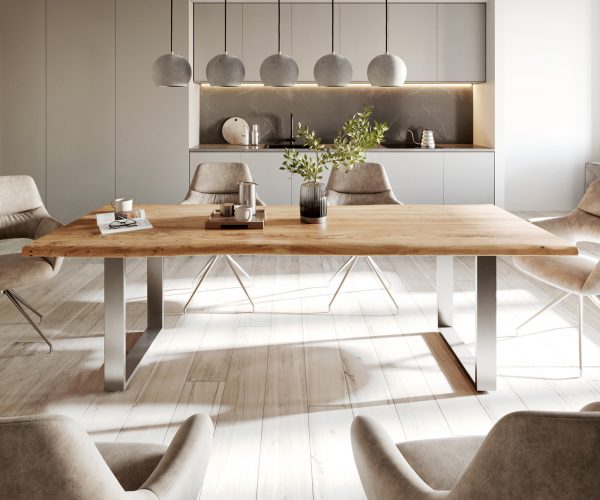 Jedálenský stôl Edge 240x100cm Akácia prírodná nerezová oceľ úzky - Image 2