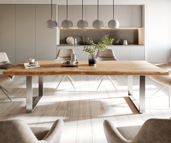 Jedálenský stôl Edge 280x100cm XL Akácia prírodná nerezová oceľ úzky - Image 2