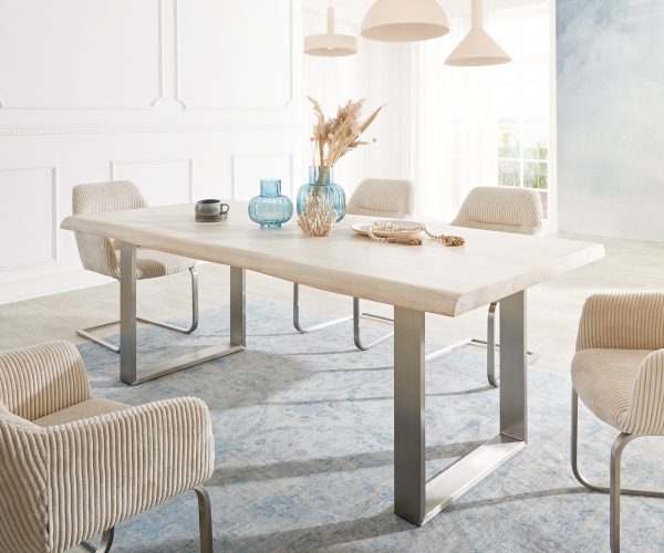 Jídelní stůl Edge 200x100 XL bílý lakovaný nerezová ocel nepravidelná hrana