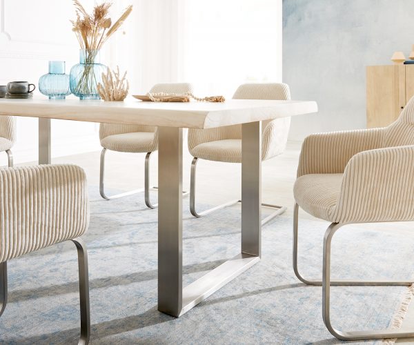 Jídelní stůl Edge 200x100 XL bílý lakovaný nerezová ocel nepravidelná hrana - Image 5