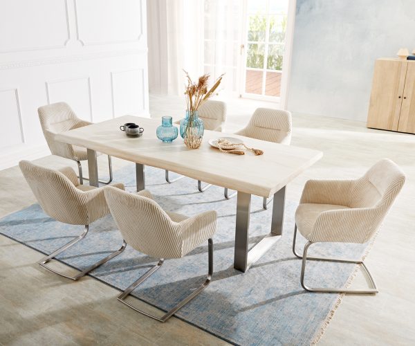 Jídelní stůl Edge 200x100 XL bílý lakovaný nerezová ocel nepravidelná hrana - Image 7