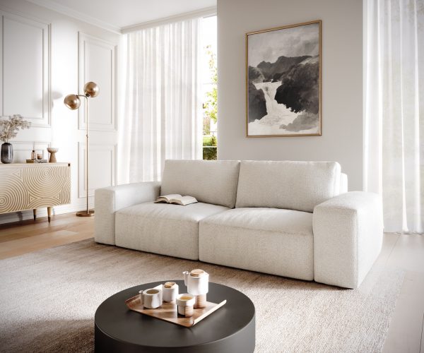 Veľká pohovka Lanzo D 250x105 cm bouclé krémová biela