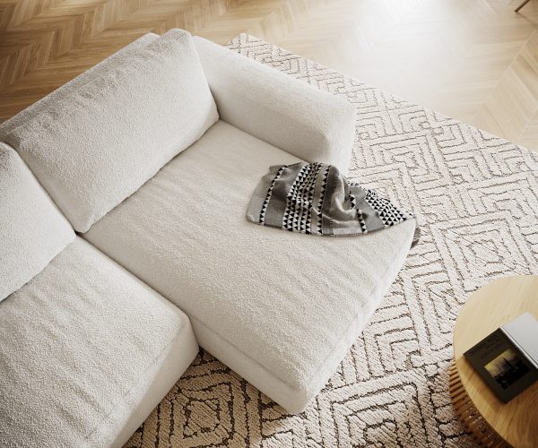 Rohová pohovka Lanzo XL 280x175 cm bouclé krémovo-biela variabilná ležadlo - Image 4