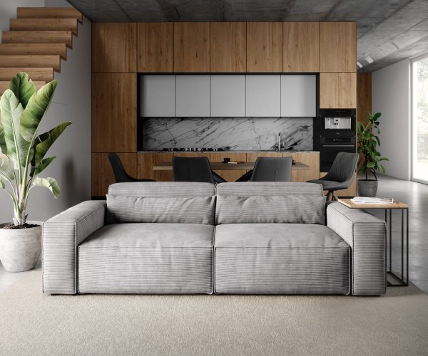 Veľká pohovka Sirpio D 250x105 cm manšestrová strieborná sivá - Image 2