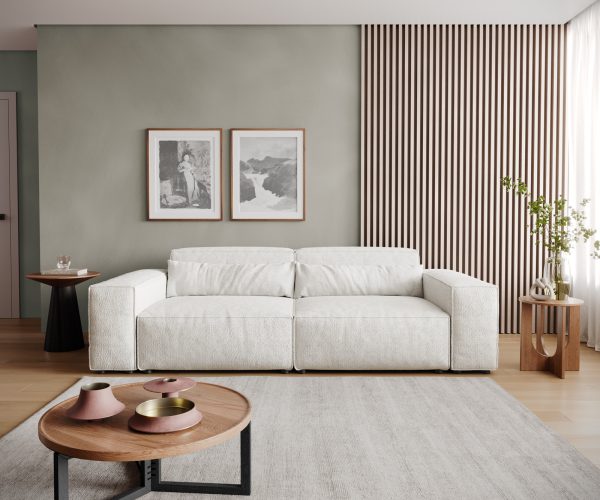 Sirpio L 250x105 cm veľká pohovka bouclé krémová a biela - Image 2