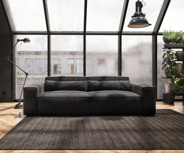 Veľká pohovka Sirpio D 250x105 cm z mikrovlákna čierna s taburetom - Image 2