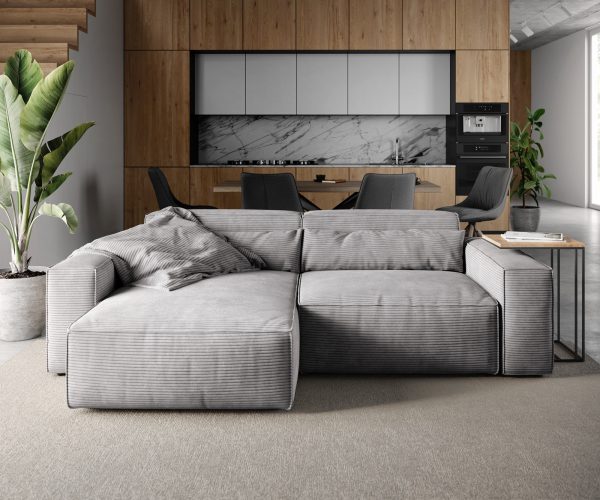 Rohová pohovka Sirpio D 250x155 cm manšestrová strieborná sivá variabilné ležadlo - Image 2