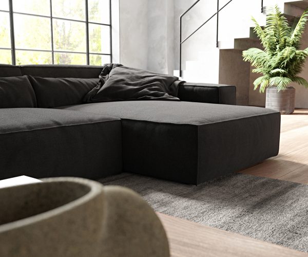 Rohová pohovka Sirpio D 340x155 cm mikrovlákno čierna variabilné ležadlo - Image 6