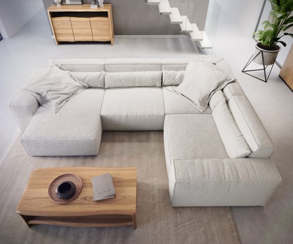 Pohovka v tvare U Sirpio D 330x240 cm bouclé krémovo-biele variabilné ležadlo - Image 6