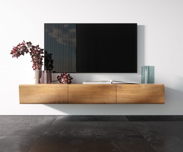 TV stolík Nový 145 cm prírodná akácia 3 dvierka na zavesenie - Image 4
