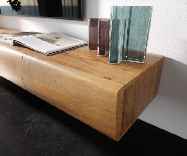 TV stolík Nový 145 cm prírodná akácia 3 dvierka na zavesenie - Image 5