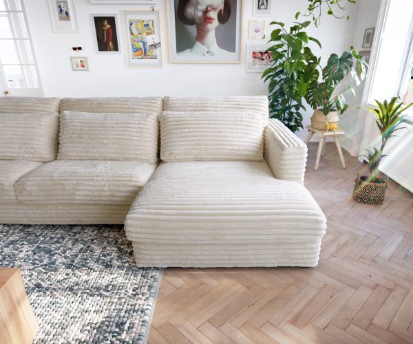 Pohovka v tvare U Isla 430x225 plyšový manšestr béžová lenivá pohovka vľavo - Image 5