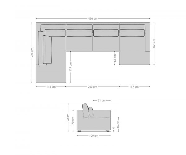 Pohovka v tvare U Isla 430x225 plyšový manšestr béžová lenivá pohovka vľavo - Image 6