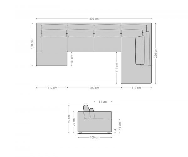 Pohovka ve tvaru U Isla 430x225 žinylka antracitová pravá - Image 10